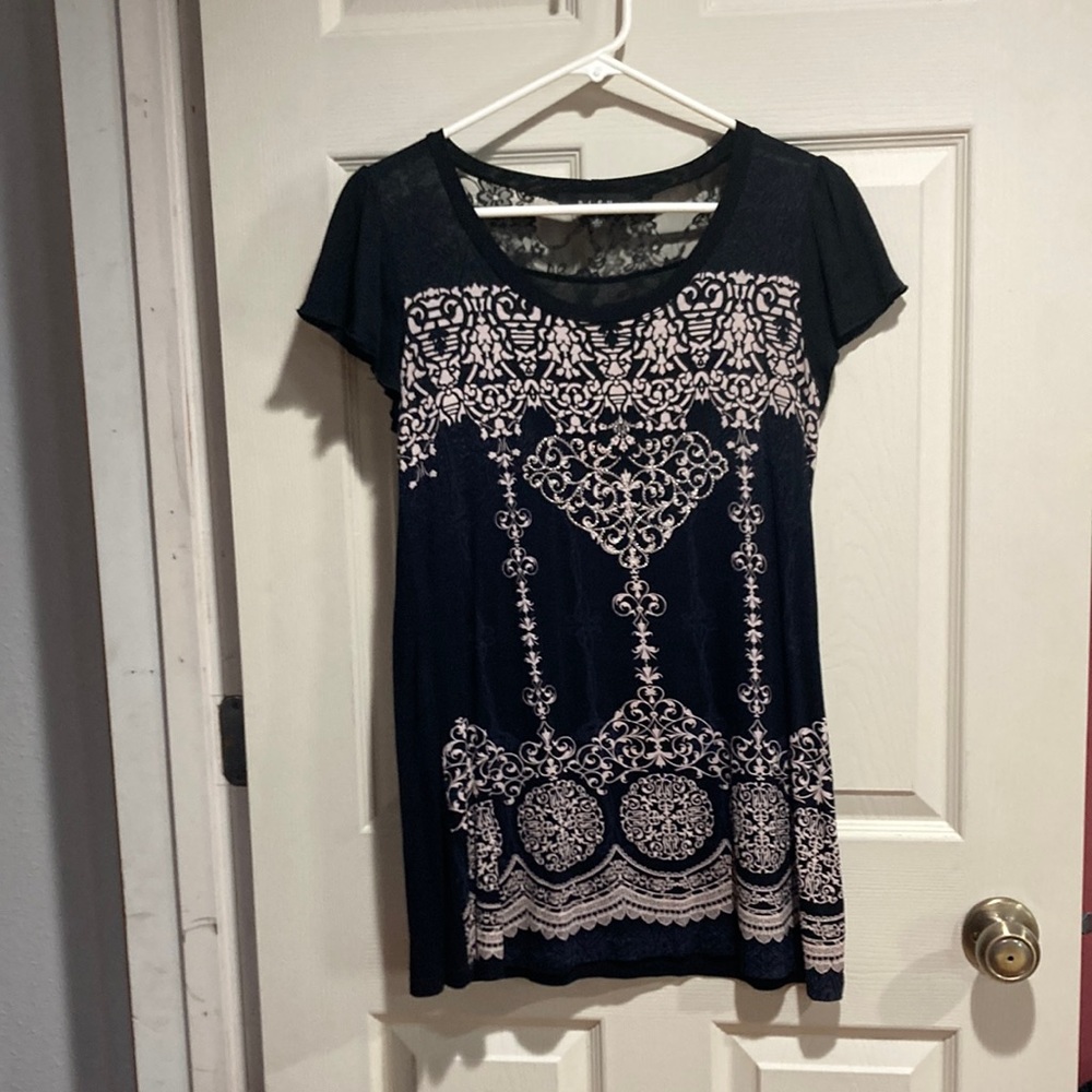 BLEU size small long dress shirt with partial back.  Length-over the butt.